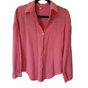 Pink Long Sleeve Button Down Shirt with Notched Collar